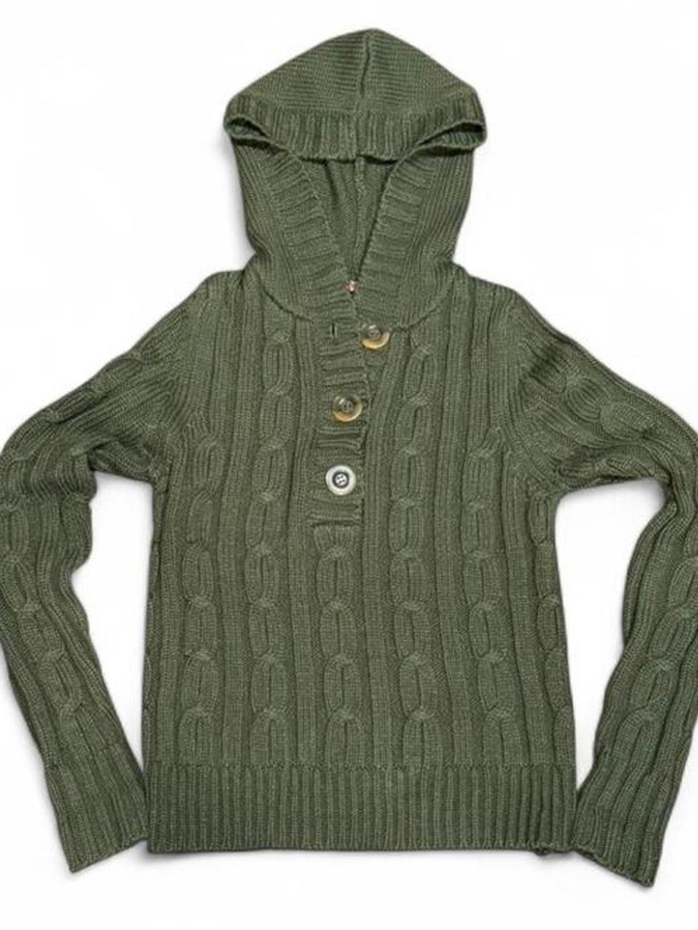 Y2K Raw Vintage Ribbed Cable Knit Quarter Button Sweater Hoodie